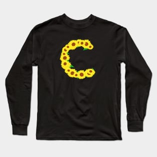 Sunflowers Initial Letter C (Black Background) Long Sleeve T-Shirt